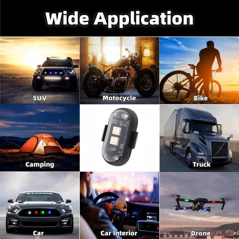 daisyfang 6PCS Wireless LED Strobe Lights with Remote Control, Wireless LED Warning Lights 8 Colors USB Charge IP65 Waterproof Anti-Collision, for Car Interior Motorcycle Bike Drone Car Truck RC Aircraft - Image 4